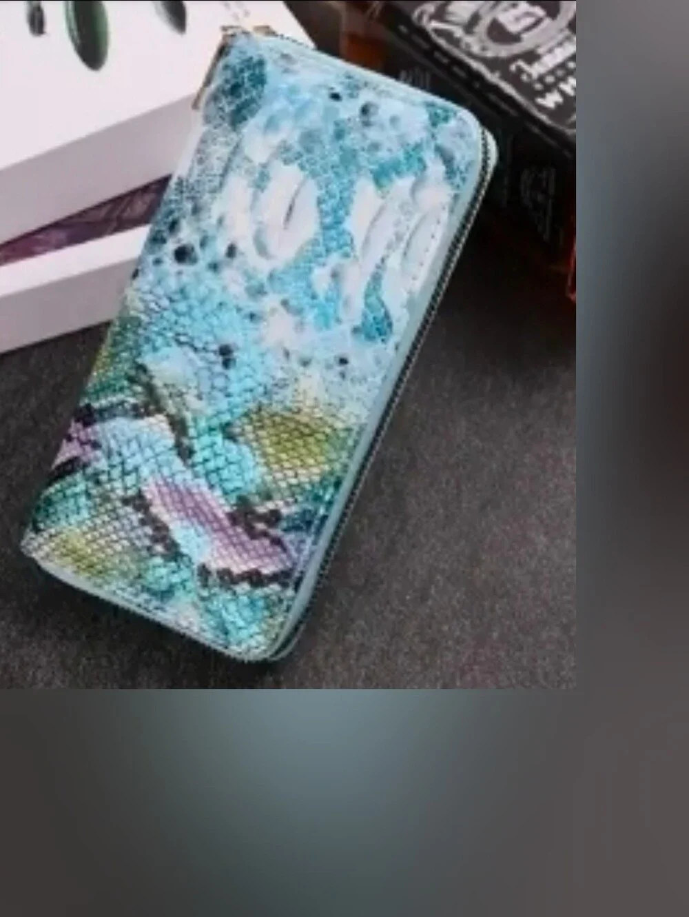 Brand NEW - Teal Snake-Print Zip Around Long Wallet